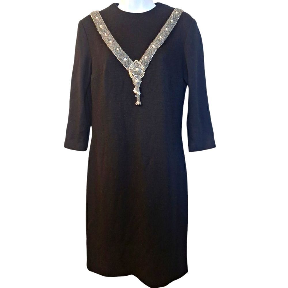 1960s Mr. Blackwell black beaded cocktail dress XS